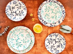 Teller Set, Porzellan Olive Blau