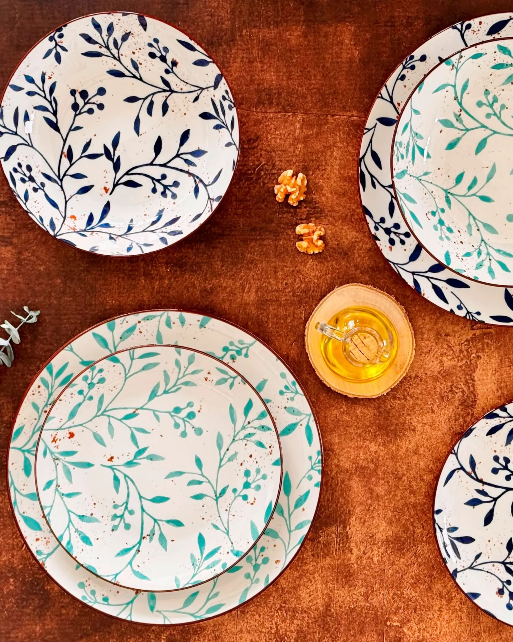 Teller Set, Porzellan Olive Blau