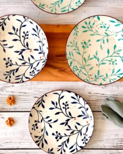 Teller Set, Porzellan Olive Blau