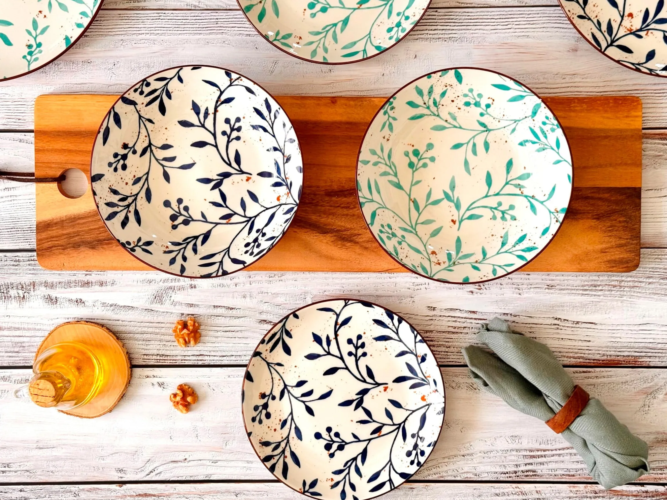 Teller Set, Porzellan Olive Türkis