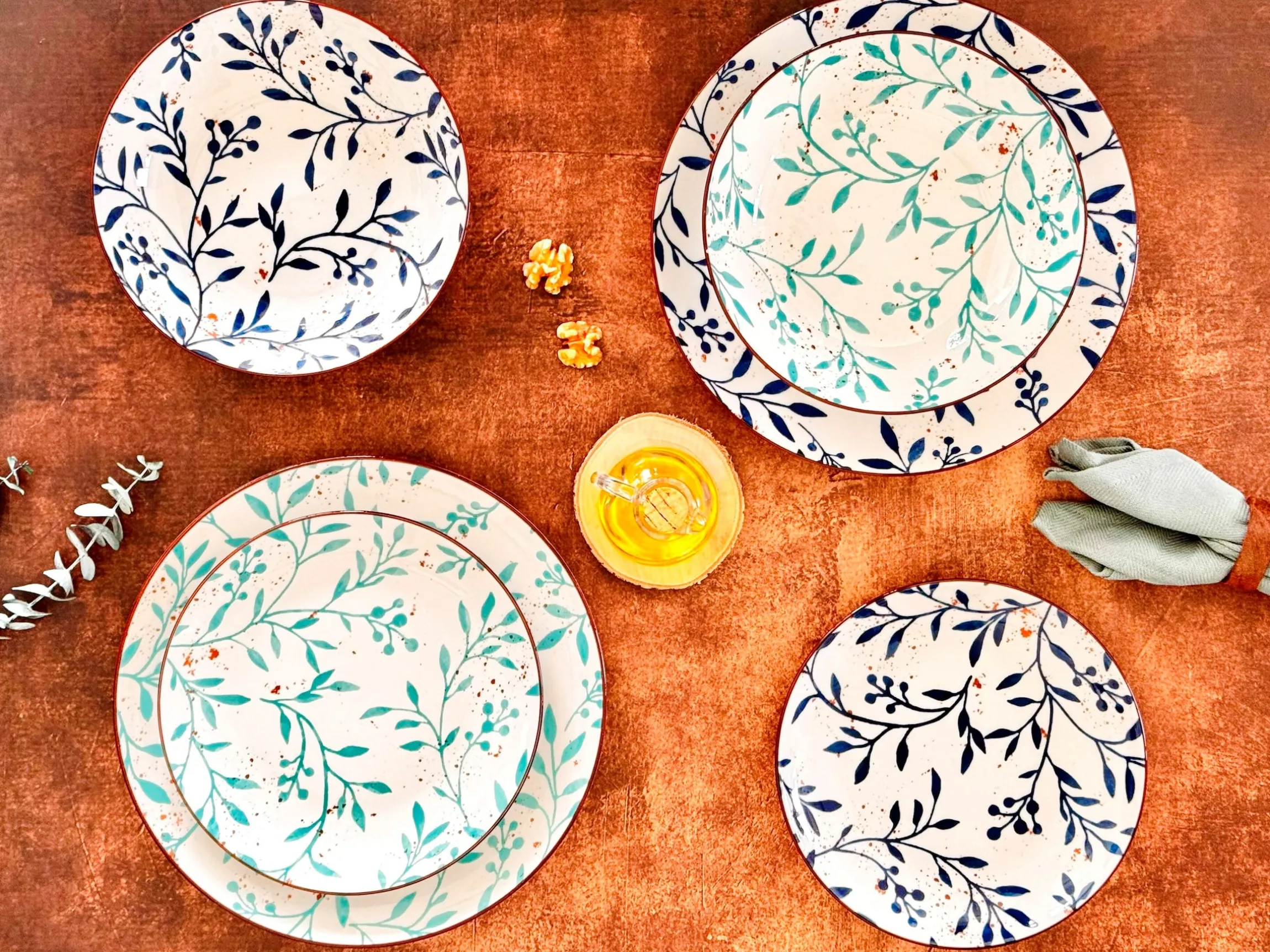 Teller Set, Porzellan Olive Türkis