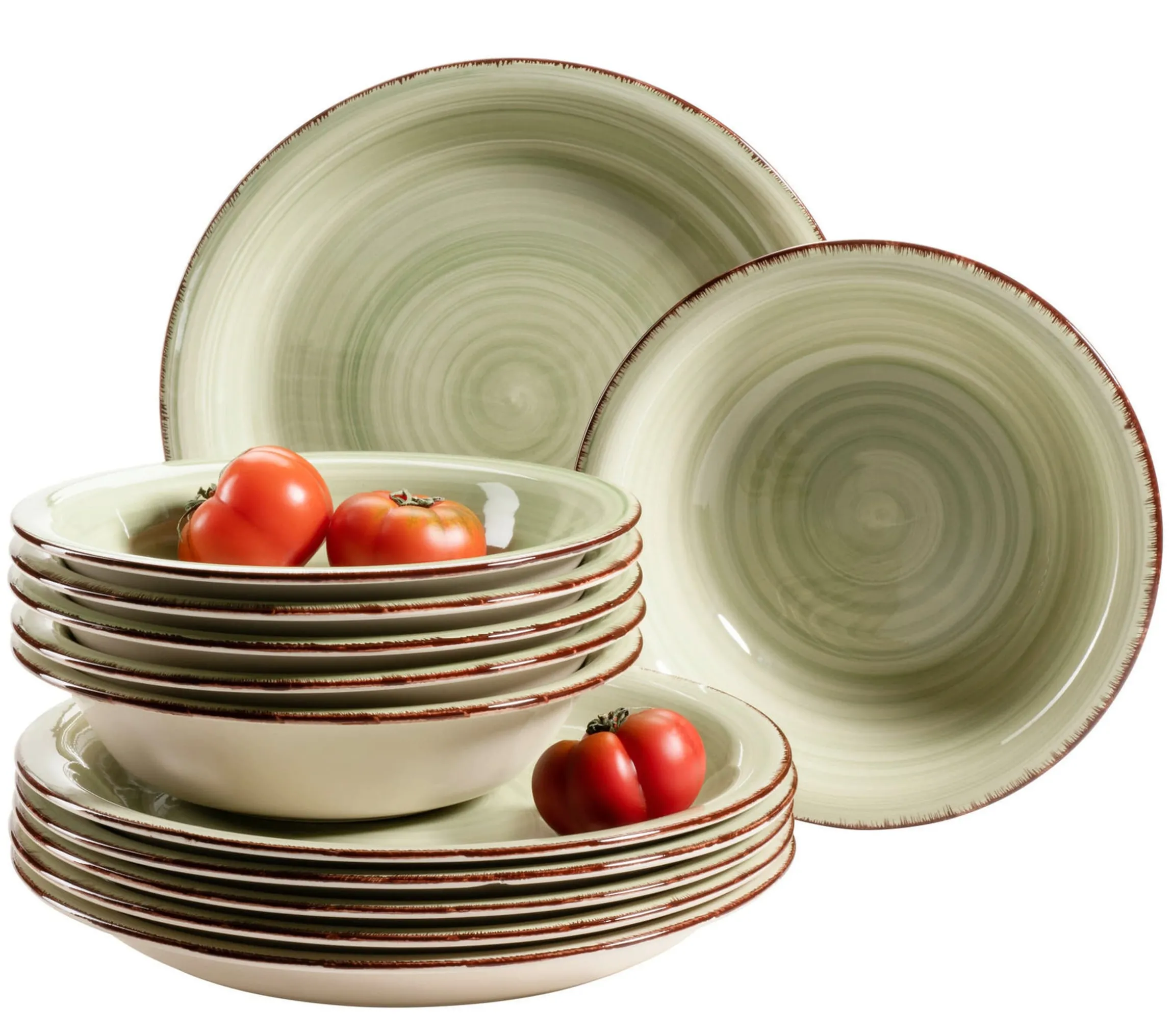 Teller-Set, Steingut Lumaca Olivgrün