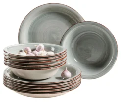 Teller-Set, Steingut Lumaca Rauchblau