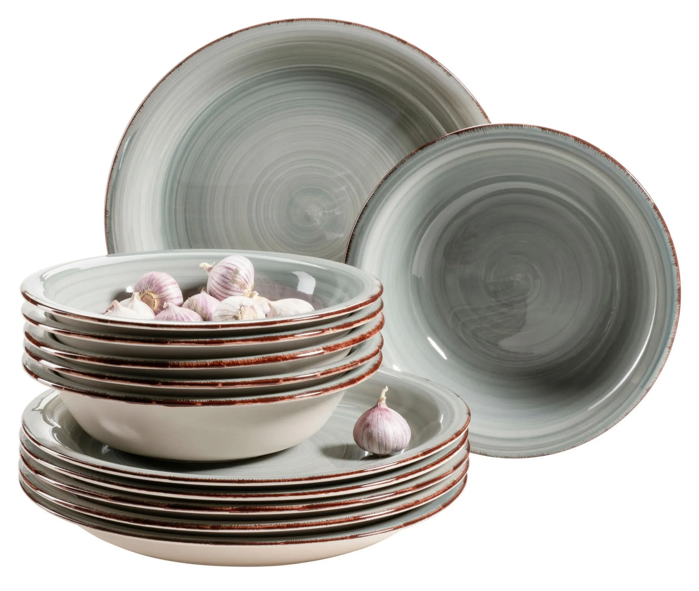 Teller-Set, Steingut Lumaca Rauchblau