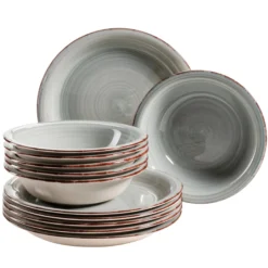 Teller-Set, Steingut Lumaca Rauchblau