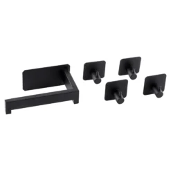 Toilettenrollenhalter „Premium Black“ + 4 gratis Handtuchhaken