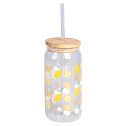 Trinkglas mit Strohhalm & Deckel, 500 ml Zitrone