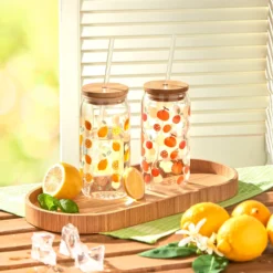 Trinkglas mit Strohhalm & Deckel, 500 ml Zitrone