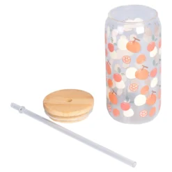 Trinkglas mit Strohhalm & Deckel, 500 ml Orange