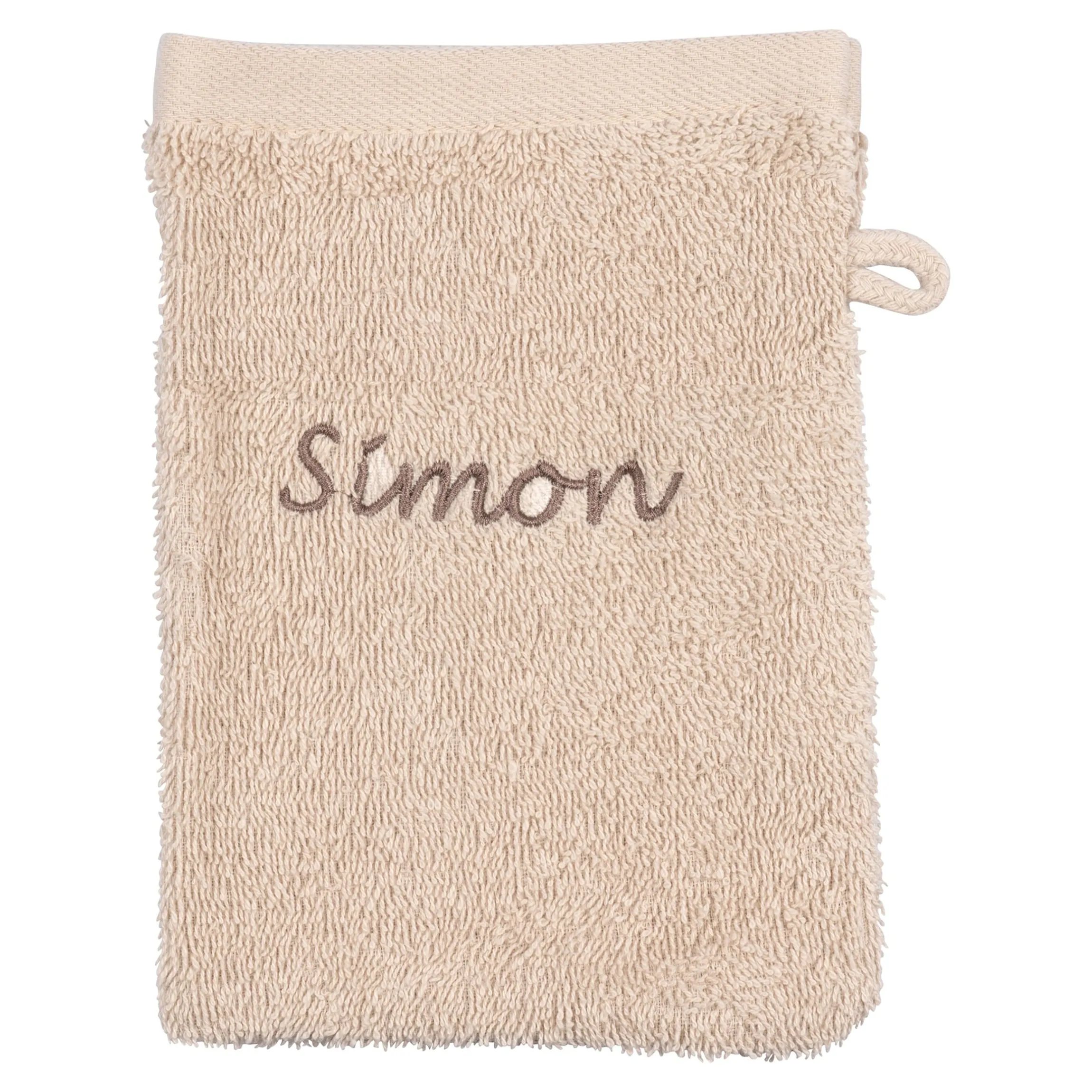 Waschlappen personalisiert mit Namen, 1 Stück, 100% Baumwolle beige
