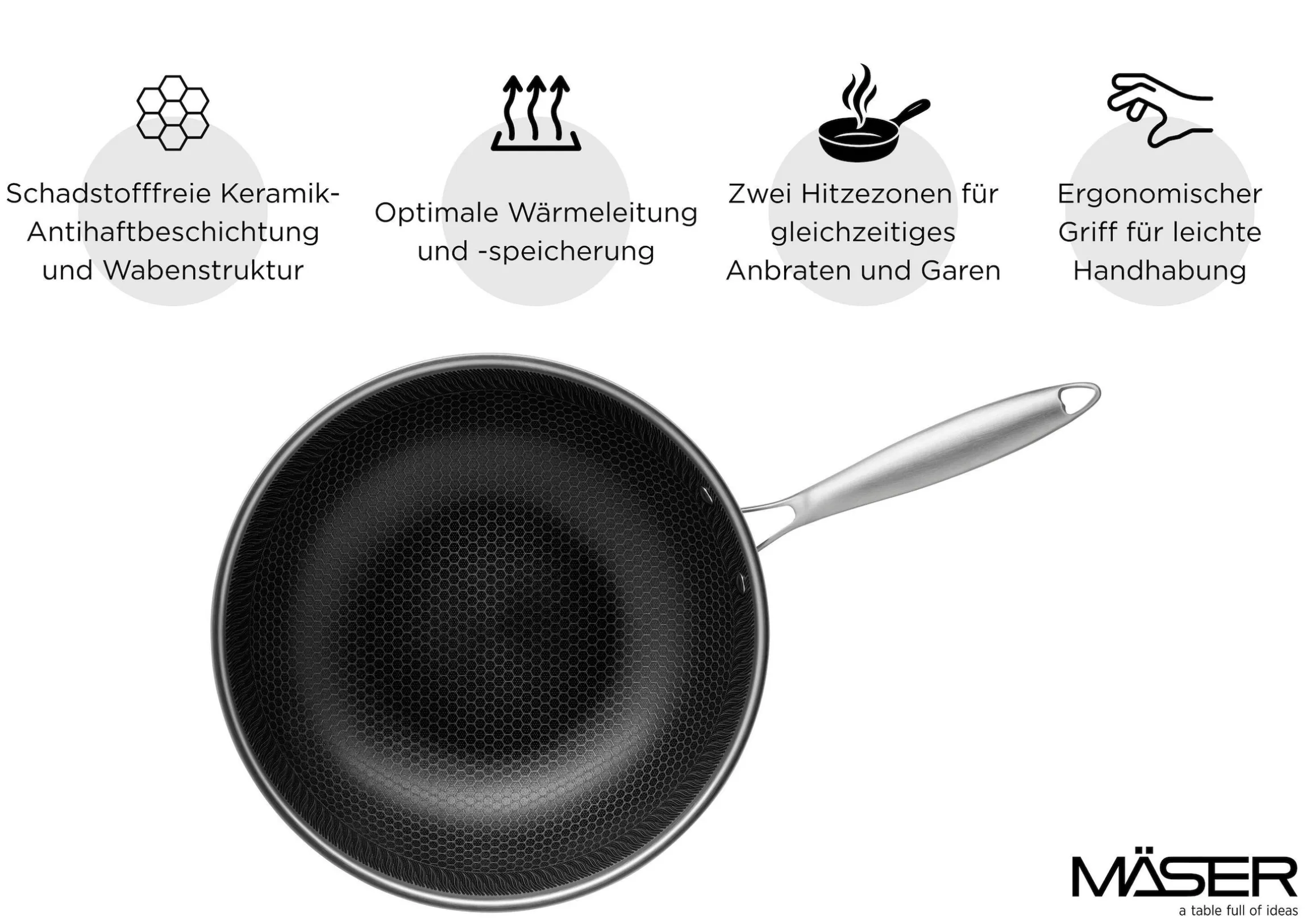 Wok 30 cm, Edelstahl Hestia Keramik